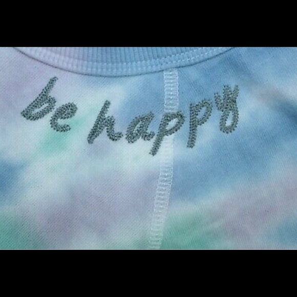 Anthro Be Happy Graphic Sweatshirt Grayson Threads -Blue Green Purple Tie Dye - Picture 4 of 6